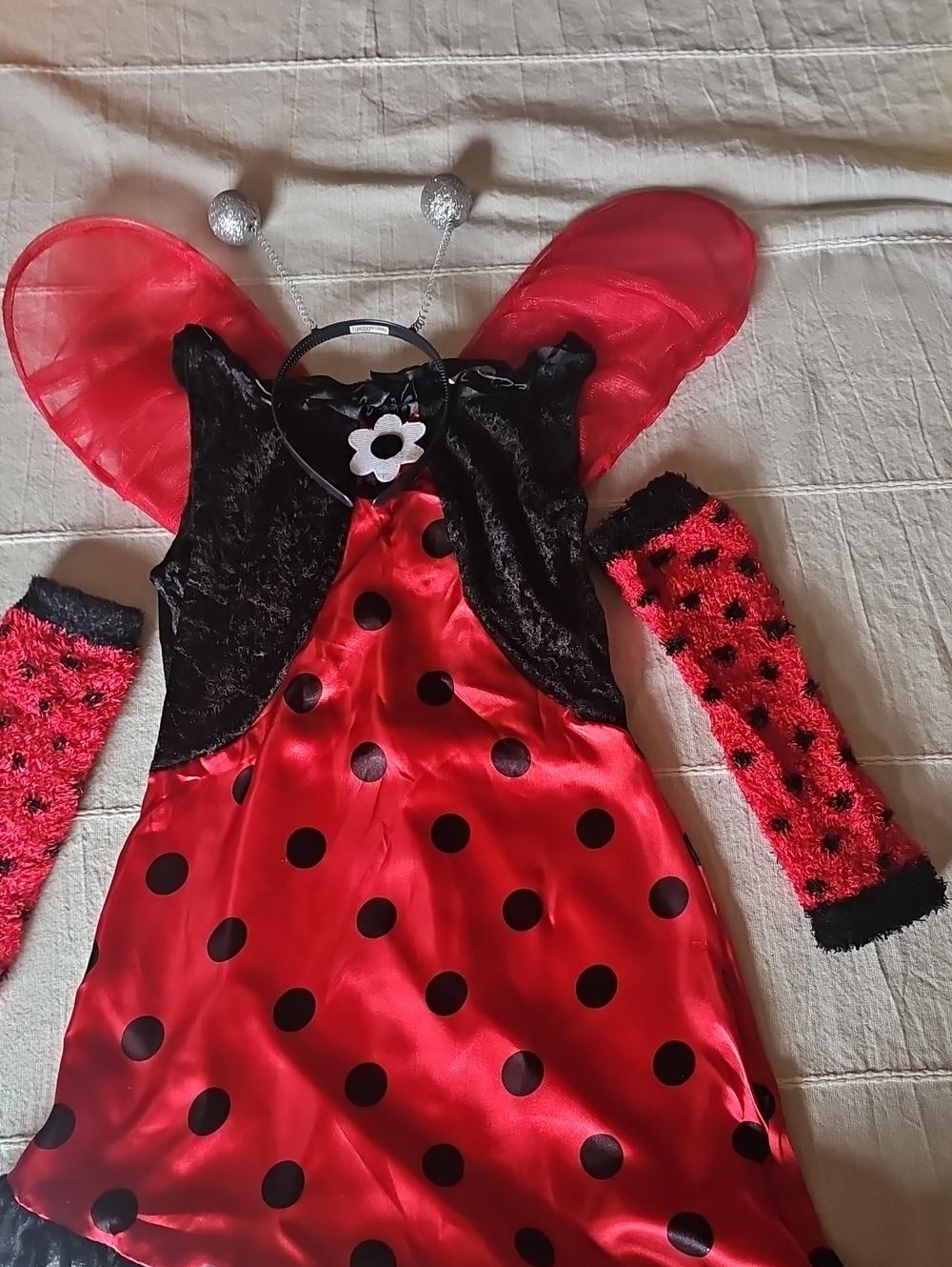 Red Ladybug Kids Costume Dress with Headband and Arm Warmers